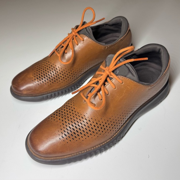 Cole Haan Men's 2.ZEROGRAND Laser Wingtip Oxfords Brown Leather Shoes Size- 8M - Picture 1 of 10